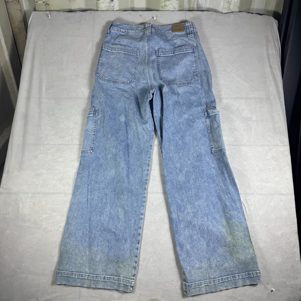 American Eagle Womens Baggy Wide-Leg Cargo Jeans Blue‎ Denim Stretch 8 Regular - Picture 2 of 16